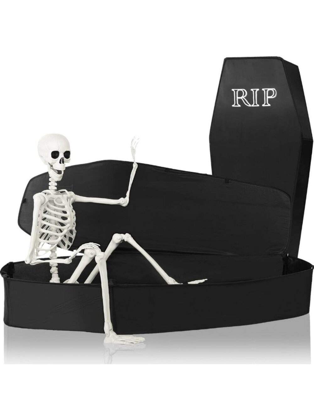Lifelike Black Halloween Coffin & Skeleton Set - Spooky Decor for Parties